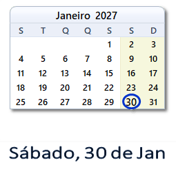 30 Janeiro 2027 calendario