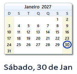 30 Janeiro 2027 calendario