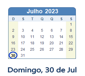 30 Julho 2023 calendario