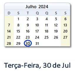 30 Julho 2024 calendario