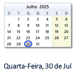 30 Julho 2025 calendario