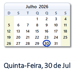 30 Julho 2026 calendario