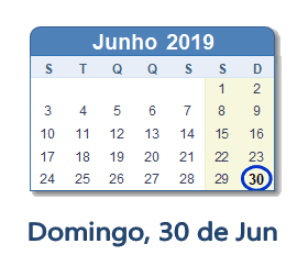 30 Junho 2019 calendario