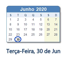 30 Junho 2020 calendario