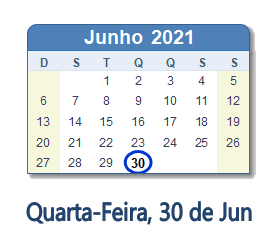 30 Junho 2021 calendario