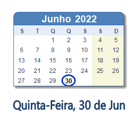 30 Junho 2022 calendario