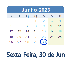 30 Junho 2023 calendario