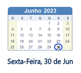 30 Junho 2023 calendario