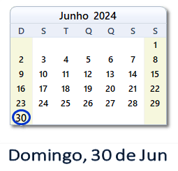 30 Junho 2024 calendario
