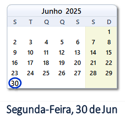 30 Junho 2025 calendario