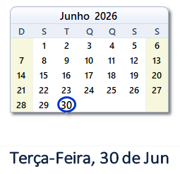 30 Junho 2026 calendario