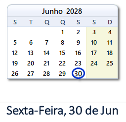 30 Junho 2028 calendario