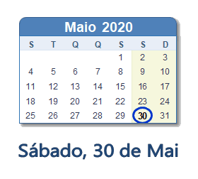 30 Maio 2020 calendario