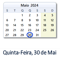 30 Maio 2024 calendario