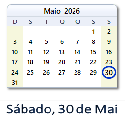 30 Maio 2026 calendario
