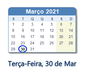 30 Março 2021 calendario