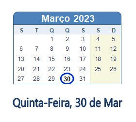 30 Março 2023 calendario