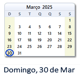 30 Março 2025 calendario