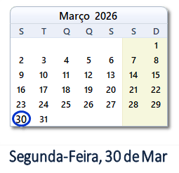 30 Março 2026 calendario