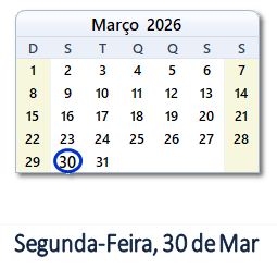 30 Março 2026 calendario