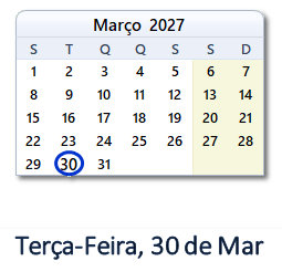 30 Março 2027 calendario