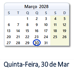 30 Março 2028 calendario