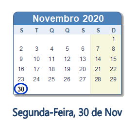 30 Novembro 2020 calendario