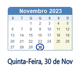 30 Novembro 2023 calendario
