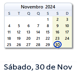 30 Novembro 2024 calendario