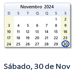 30 Novembro 2024 calendario