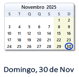 30 Novembro 2025 calendario