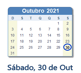 30 Outubro 2021 calendario
