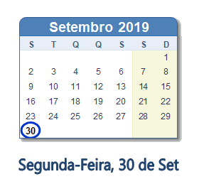 30 Setembro 2019 calendario