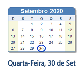 30 Setembro 2020 calendario