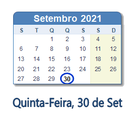 30 Setembro 2021 calendario