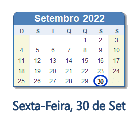 30 Setembro 2022 calendario