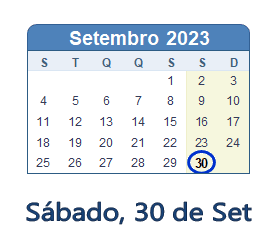 30 Setembro 2023 calendario