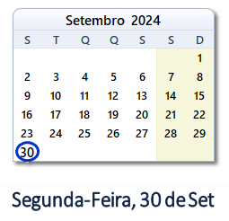 30 Setembro 2024 calendario