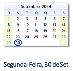 30 Setembro 2024 calendario