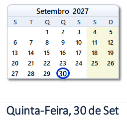 30 Setembro 2027 calendario