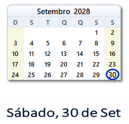 30 Setembro 2028 calendario