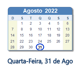 31 Agosto 2022 calendario