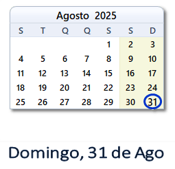 31 Agosto 2025 calendario