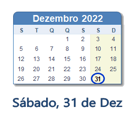 31 Dezembro 2022 calendario