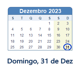 31 Dezembro 2023 calendario