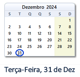 31 Dezembro 2024 calendario