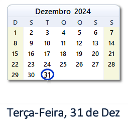 31 Dezembro 2024 calendario
