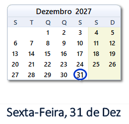 31 Dezembro 2027 calendario