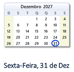 31 Dezembro 2027 calendario