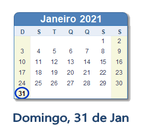 31 Janeiro 2021 calendario